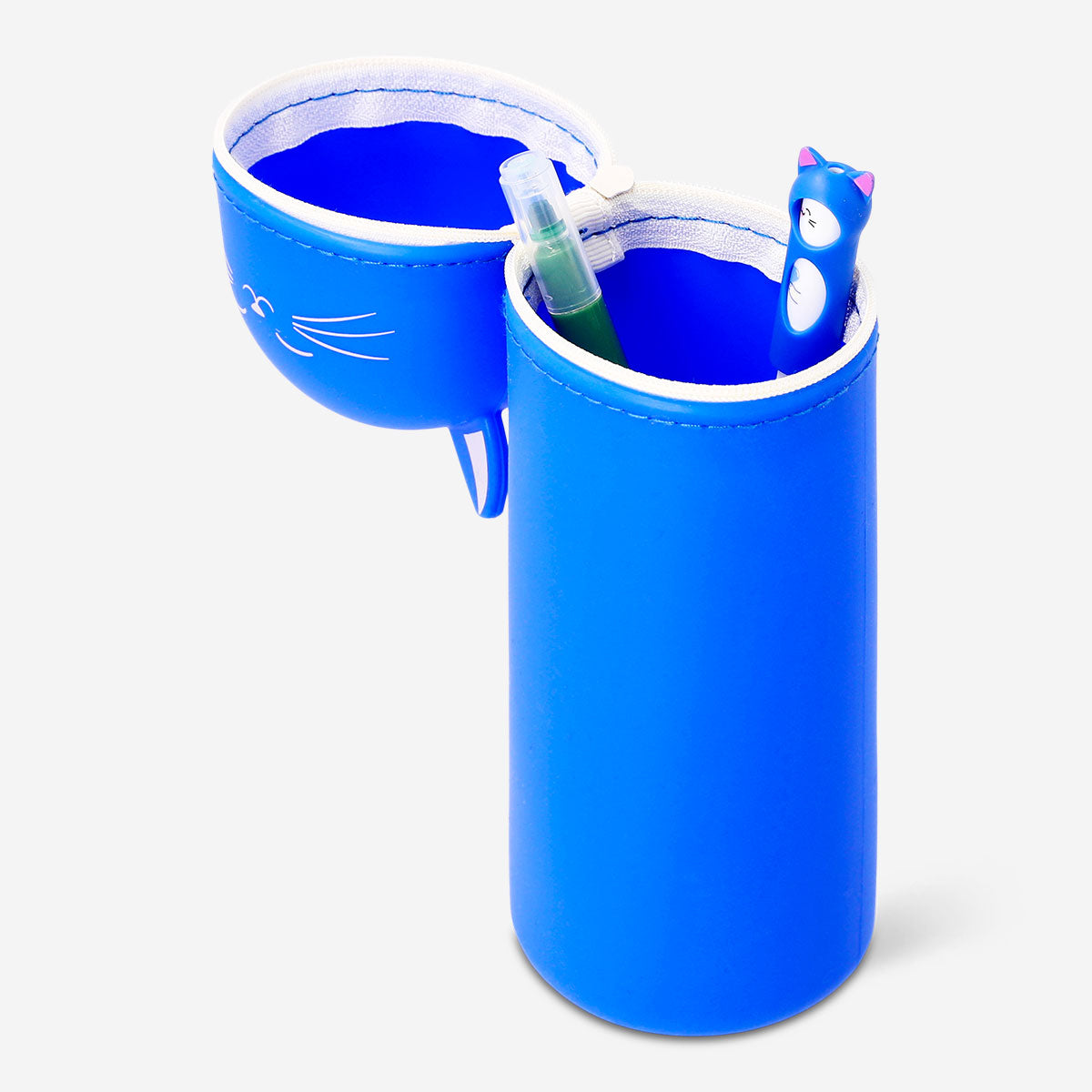 Blue silicone cat pencil case from Flying Tiger Copenhagen, designed for office use, with a cute cat shape and soft texture.