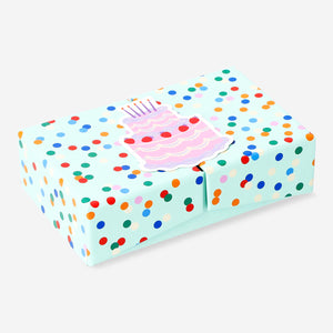 Office gift box for cards by Flying Tiger Copenhagen featuring a birthday cake and confetti design.