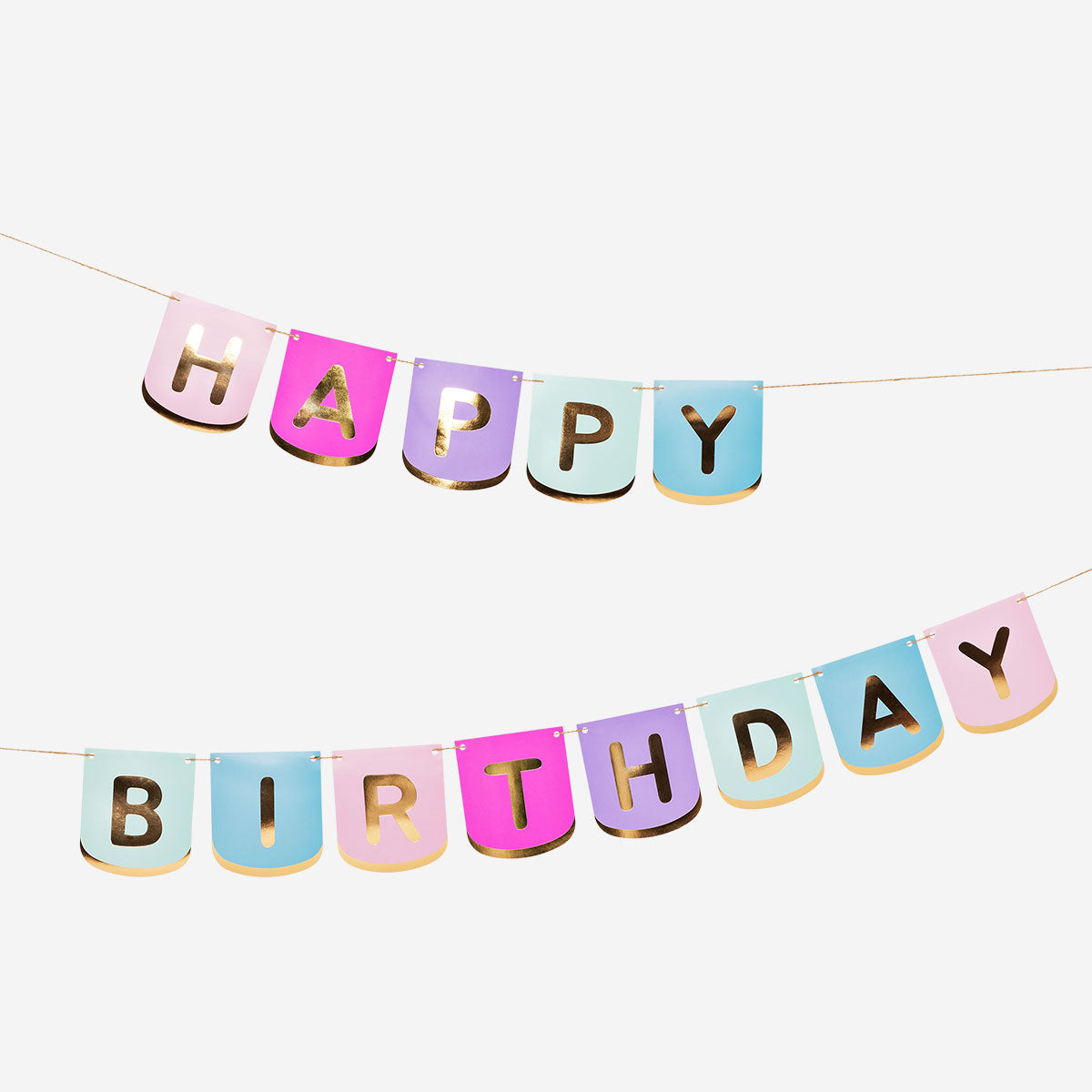 Colorful birthday garland with foil letters, 200 cm long, perfect for party decorations from Flying Tiger Copenhagen.