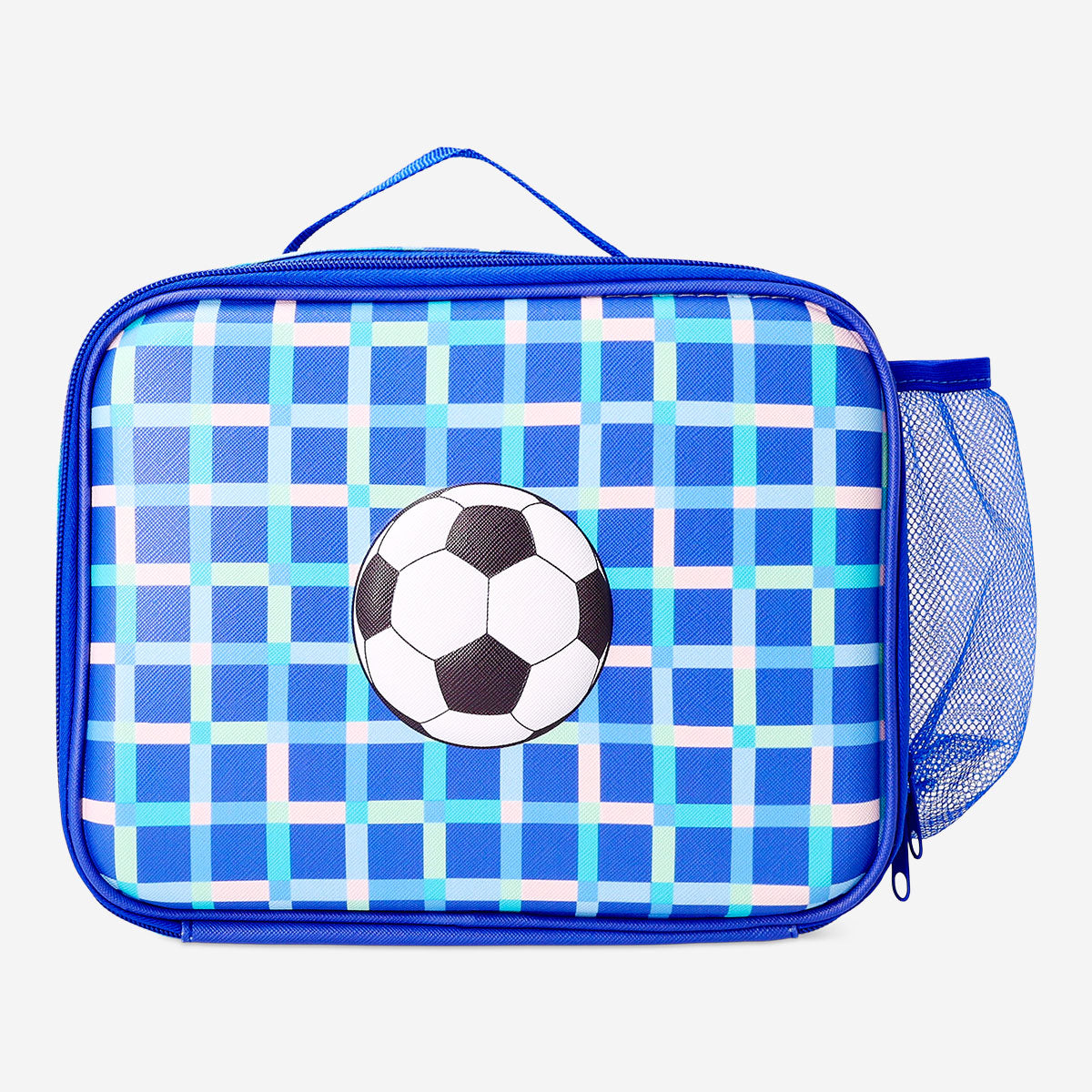 Blue Flying Tiger Copenhagen lunchbox bag with football motif, 19x25 cm, ideal for carrying snacks or meals.