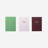 A set of three Flying Tiger Copenhagen A6 office planners in English with colorful covers, compact for daily organization.