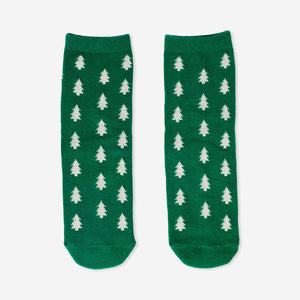 Green Christmas tree socks by Flying Tiger Copenhagen in size 36/38, featuring festive textile design with holiday tree patterns.