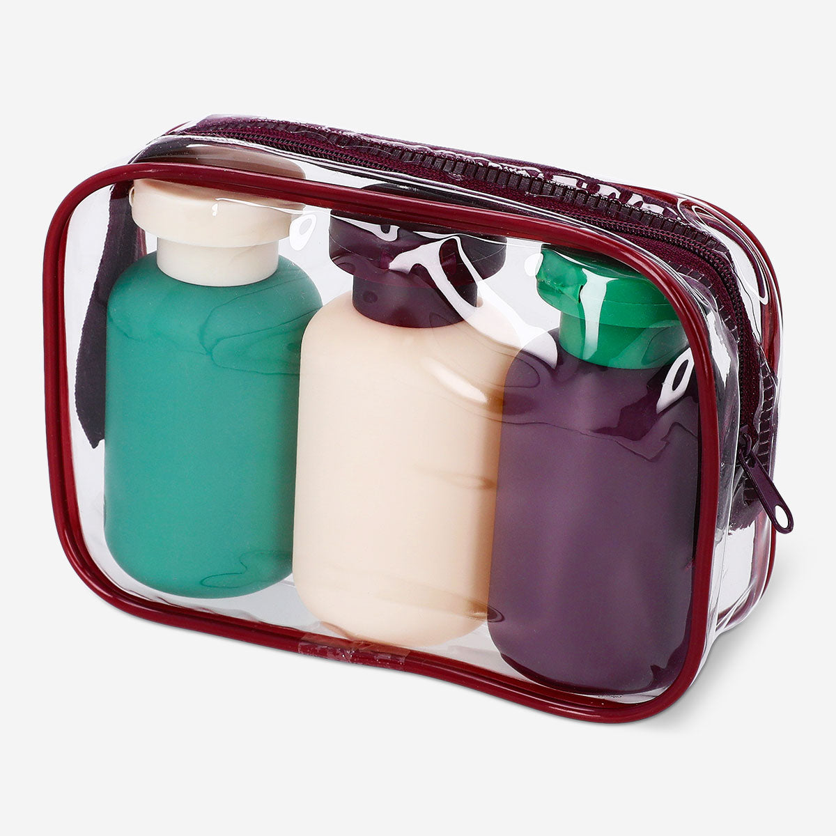 Travel set with three matte bottles from Flying Tiger Copenhagen, compact leisure containers for toiletries or liquids.