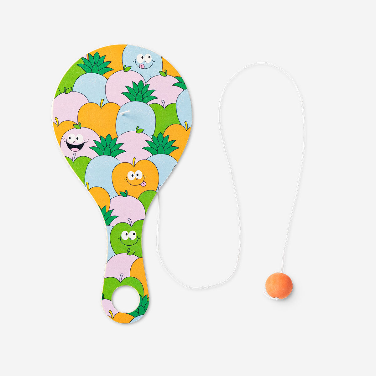 Wooden bat and ball on string game by Flying Tiger Copenhagen, children's wooden game toy for outdoor play and skill development.