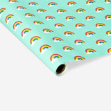 Rainbow print 300 cm Flying Tiger Copenhagen office wrapping paper laid flat with vibrant colorful rainbow design.