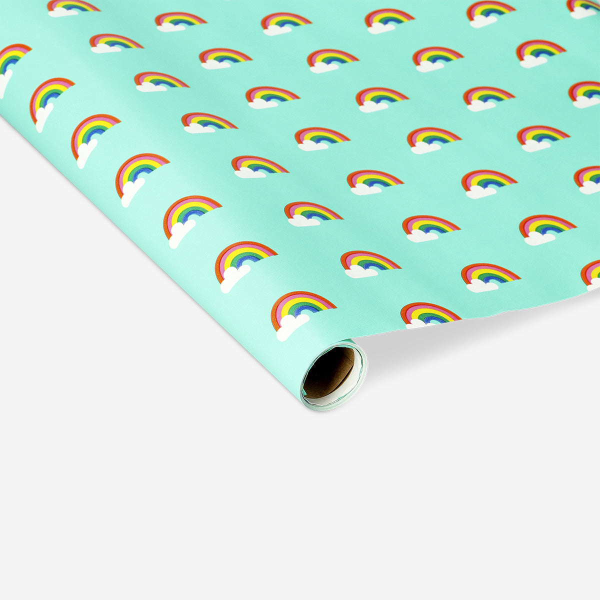 Rainbow print 300 cm Flying Tiger Copenhagen office wrapping paper laid flat with vibrant colorful rainbow design.