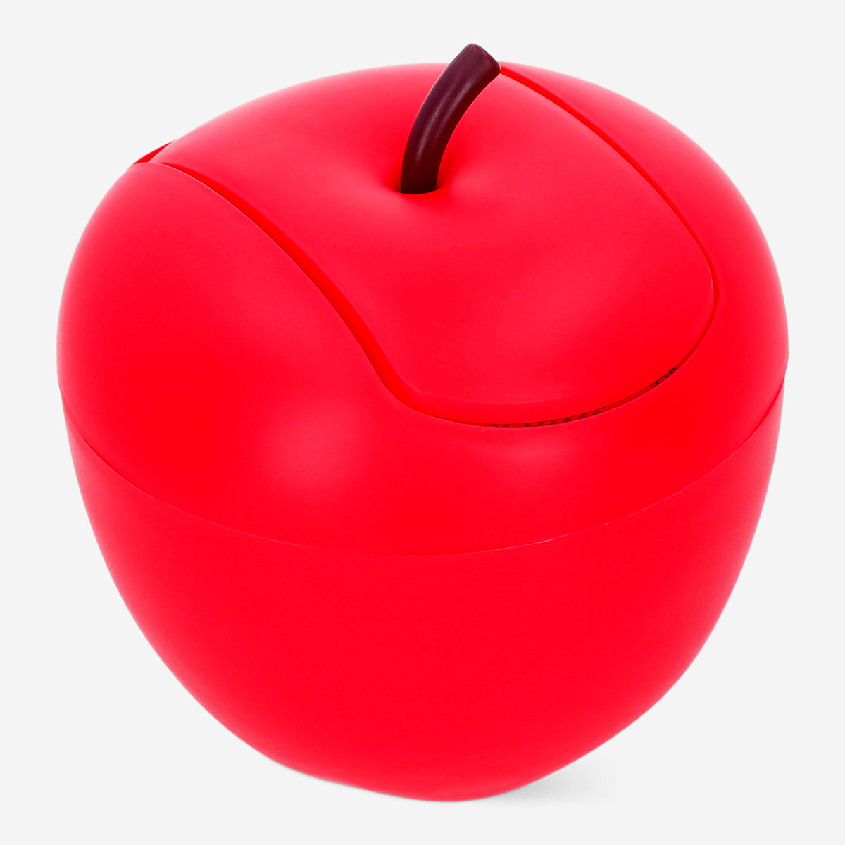 Red apple-shaped office push bin by Flying Tiger Copenhagen, featuring a vibrant apple design and practical waste disposal function.