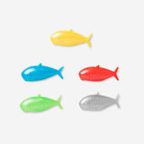 Set of five Flying sardines toy figures from Flying Tiger Copenhagen, colorful and playful fishing-themed mini toys.