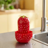 Flying Tiger Copenhagen strawberry-shaped kitchen washing up brush with colorful bristles for dish cleaning.