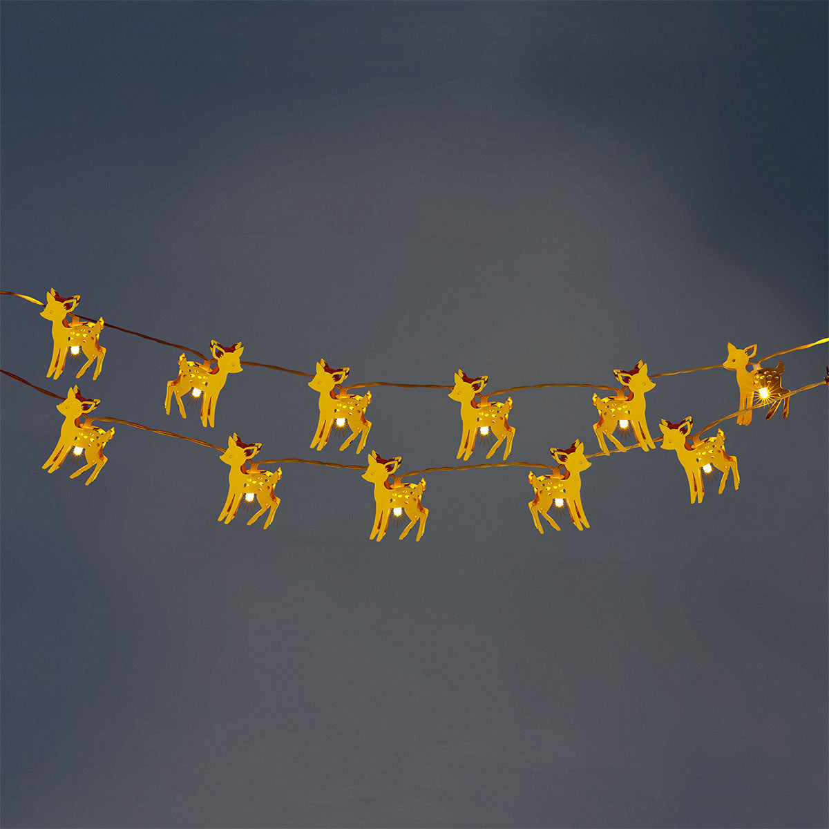 Gold reindeer string lights for home decor by Flying Tiger Copenhagen, featuring festive reindeer-shaped LED lights.