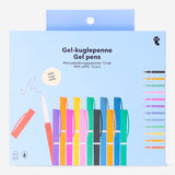 Set of 12 Flying Tiger Copenhagen gel ink pens with refills, featuring colorful caps and sleek design for office use.