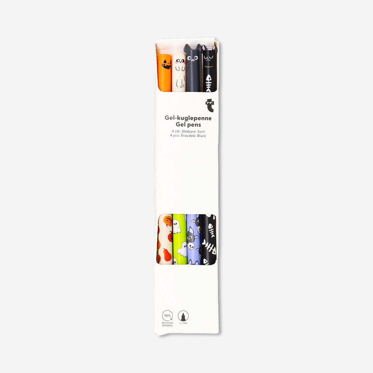 Set of four erasable gel pens with Halloween print by Flying Tiger Copenhagen, ideal for office and creative writing.