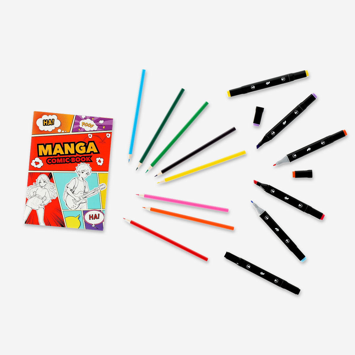 Flying Tiger Copenhagen manga drawing kit with pens, pencils, and markers for hobby manga art creation.