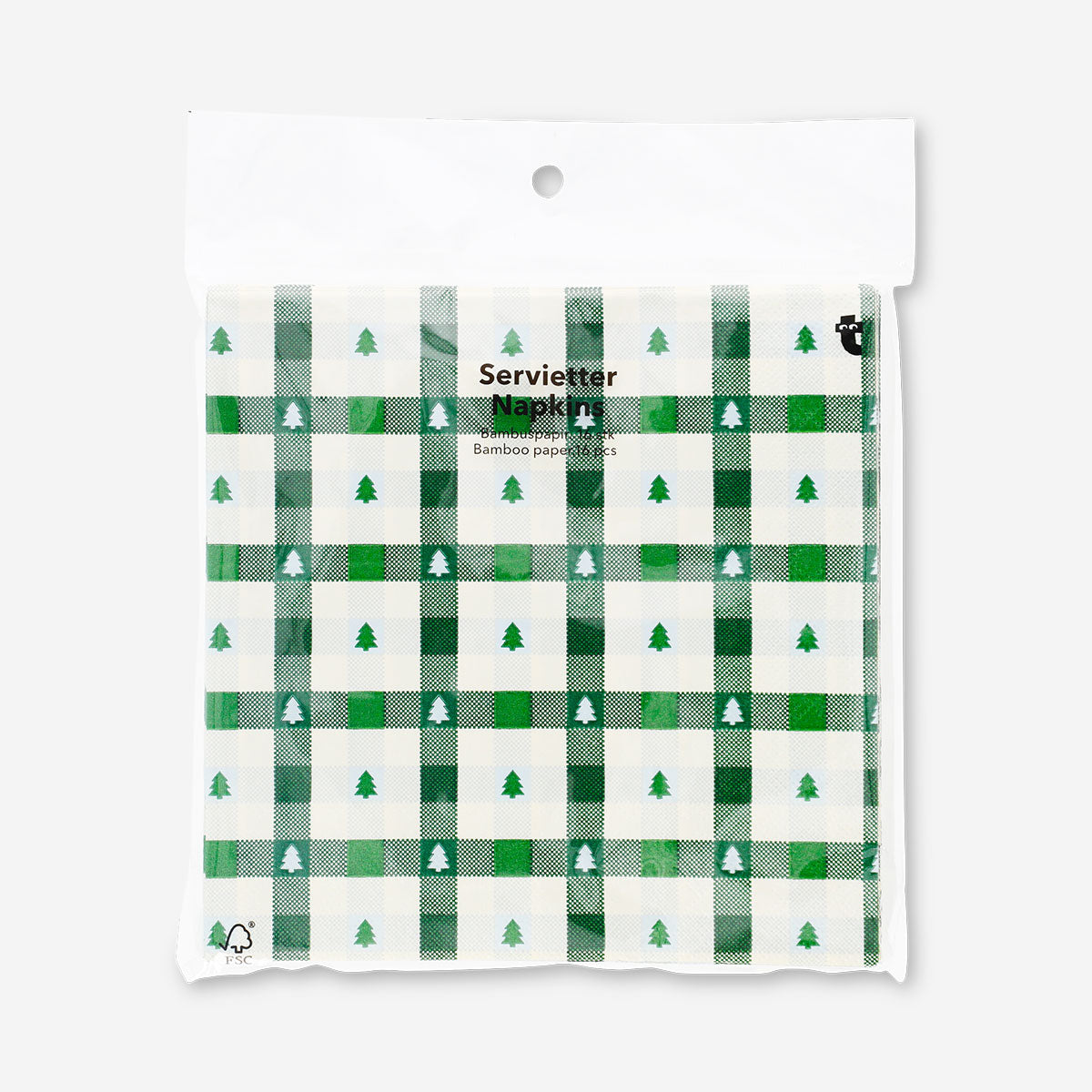 Set of 16 Flying Tiger Copenhagen party napkins with blue and green checkered pattern, ideal for casual gatherings.