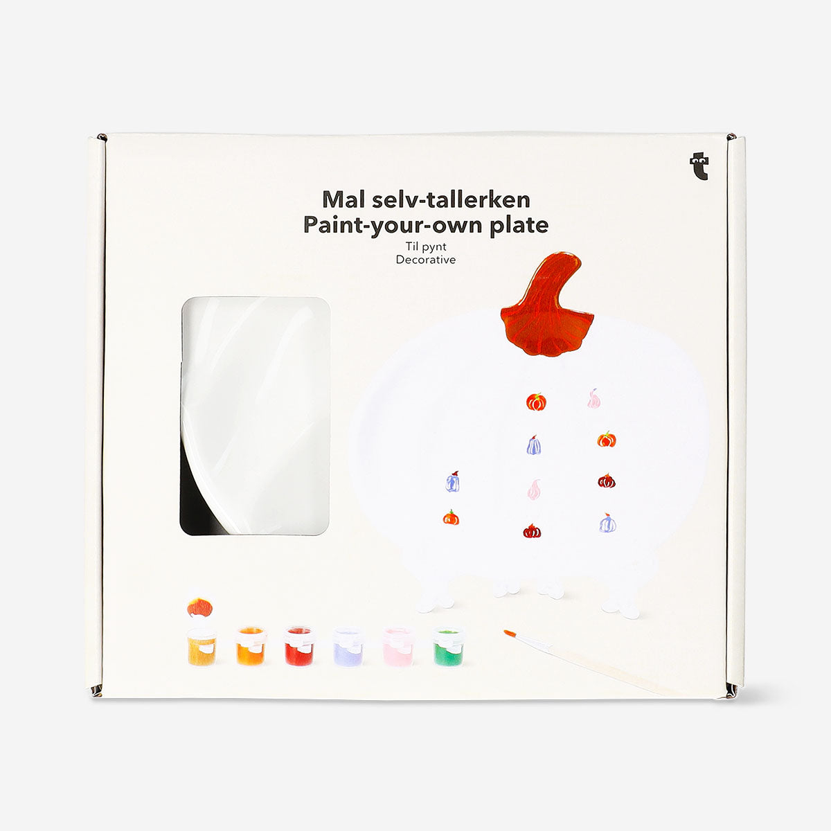 DIY ceramic pumpkin plate hobby kit by Flying Tiger Copenhagen, featuring unglazed pumpkin-shaped ceramic plate for painting and decorating.