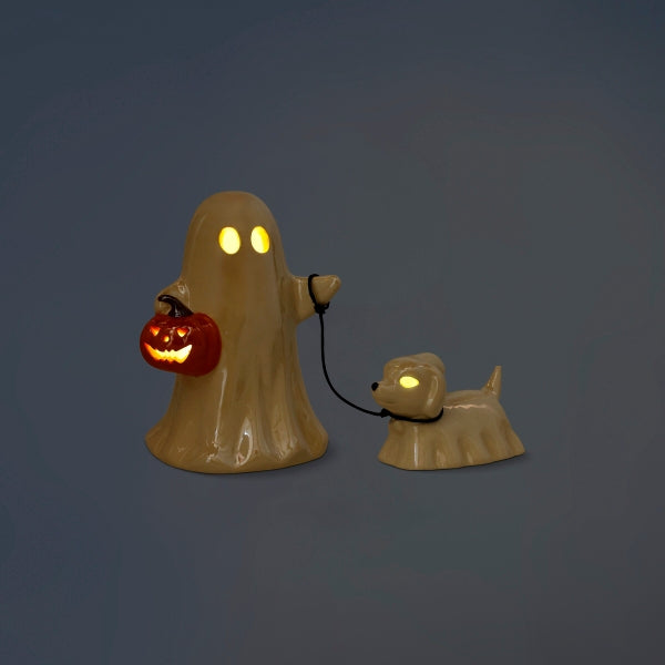 Luminous ghost decoration with ghost dog and LED light from Flying Tiger Copenhagen, perfect for home spooky decor.