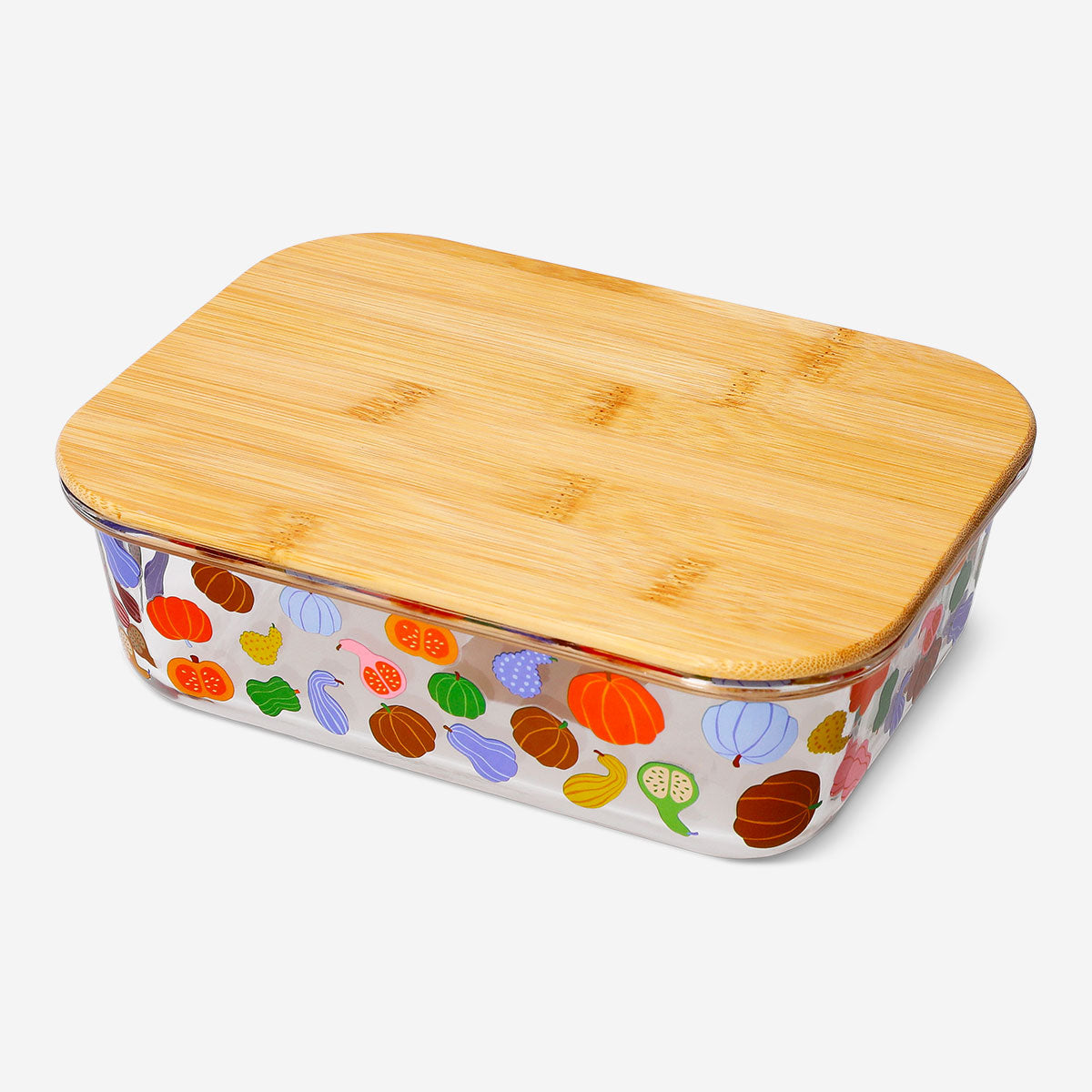 Glass food container with pumpkin design, 22 cm, from Flying Tiger Copenhagen, perfect for kitchen storage.