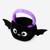Flying Tiger Copenhagen fluffy bat trick or treat bucket for Halloween parties, featuring soft black and purple bat design.