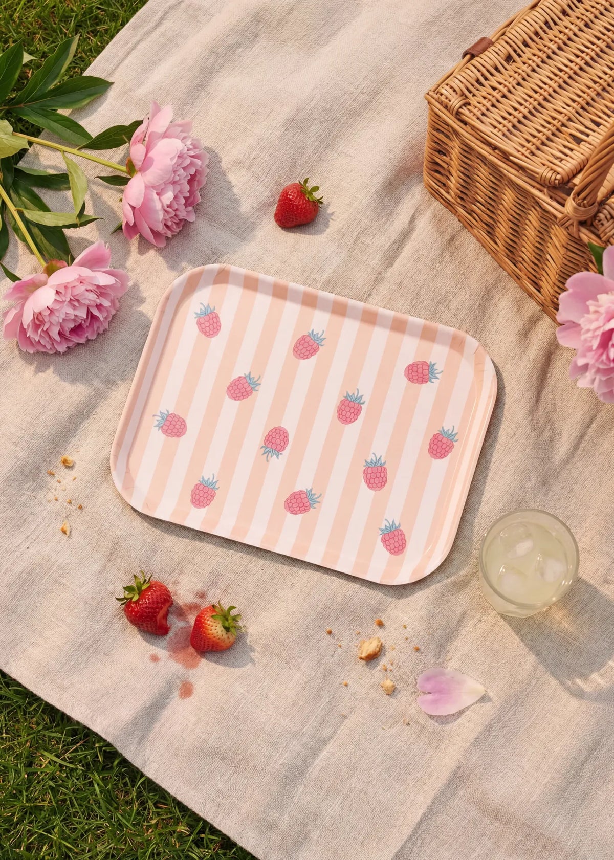 Decorative 12cm Flying Tiger Copenhagen home tray with charming strawberry print on ceramic surface.