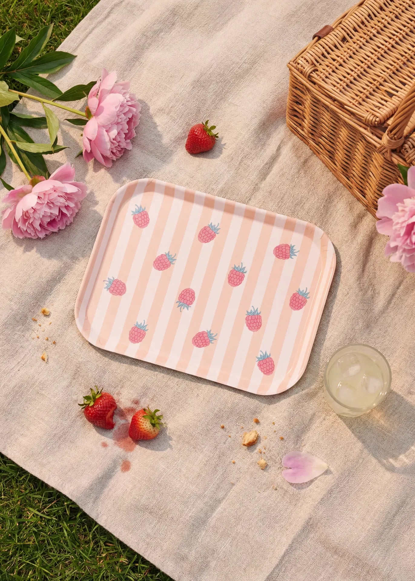 Decorative 12cm Flying Tiger Copenhagen home tray with charming strawberry print on ceramic surface.