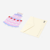 Flying Tiger Copenhagen birthday card featuring a colorful birthday cake with candles, ideal for celebrating special occasions.