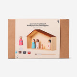 DIY wooden nativity play set by Flying Tiger Copenhagen featuring painted wooden figures for holiday craft projects.