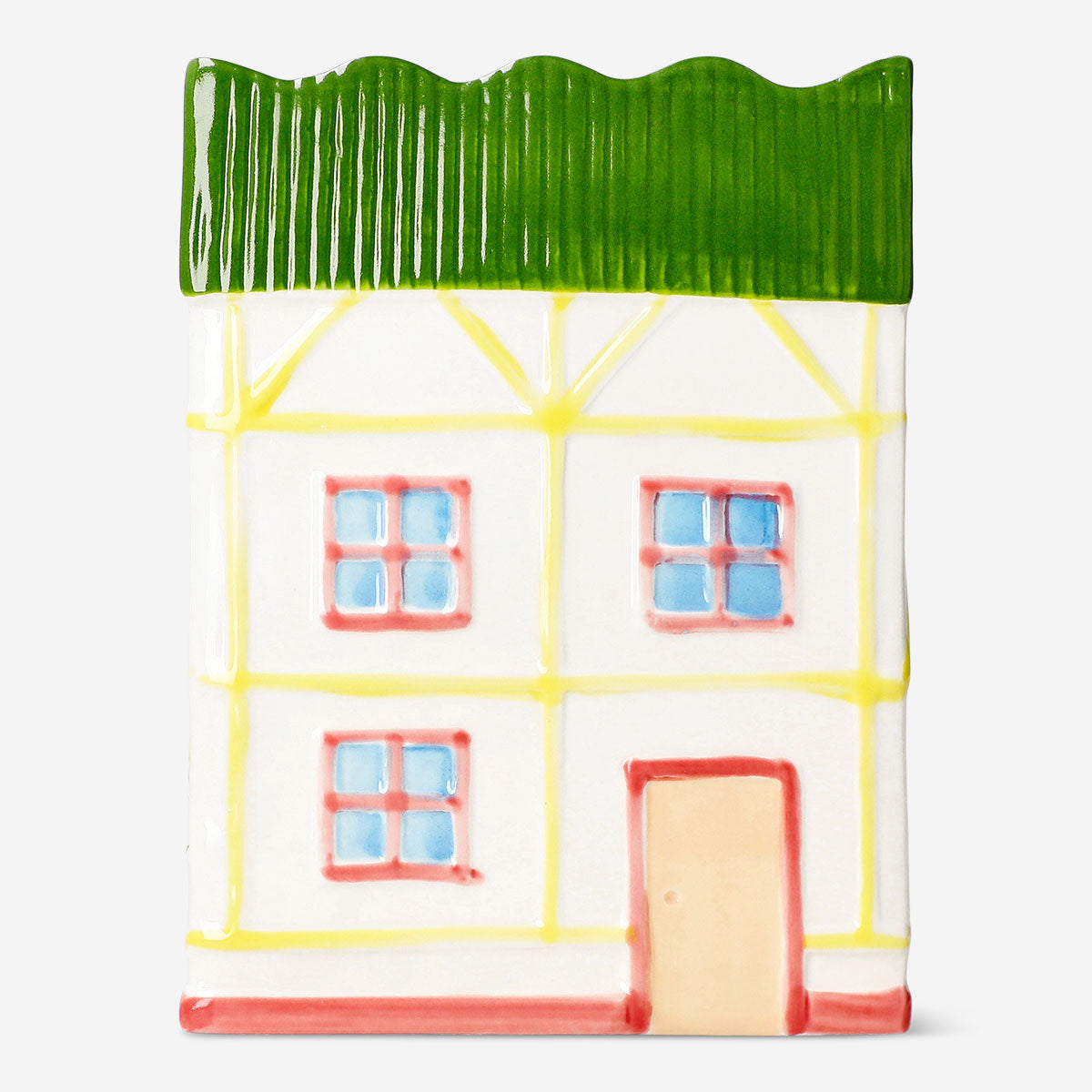 Ceramic house-shaped vase from Flying Tiger Copenhagen, 20 cm tall, with a white glossy finish, ideal for home decor.