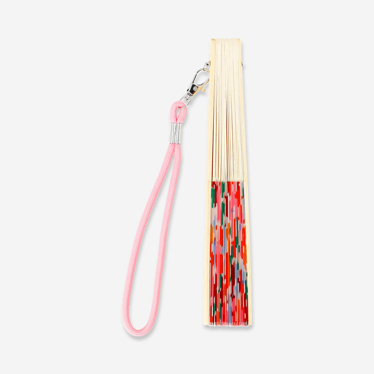 Foldable bamboo fan with strap - Flower print