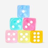 Set of six acrylic game dice in vibrant colors, perfect for board games and gaming accessories by Flying Tiger Copenhagen.