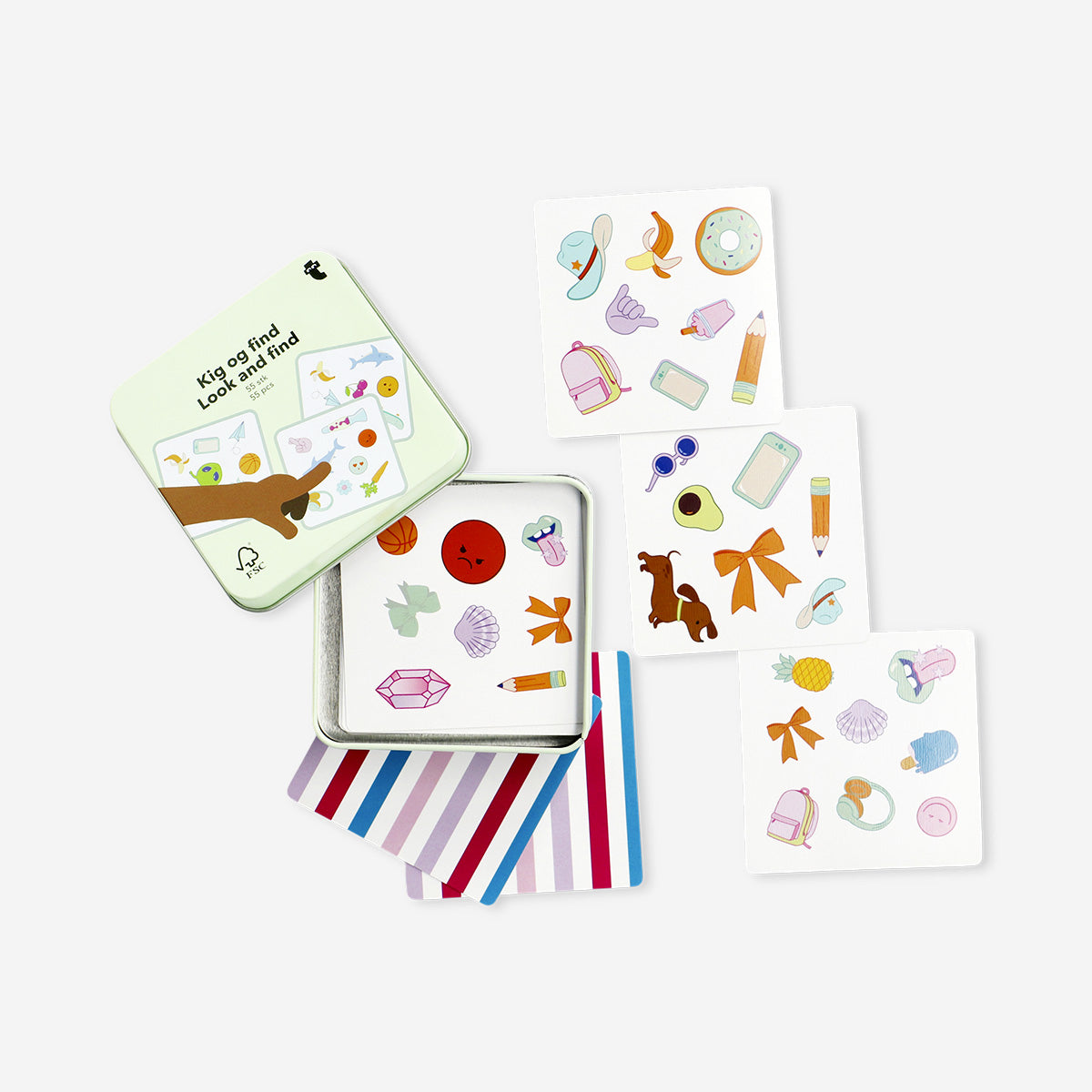 Flying Tiger Copenhagen Look and Find game with colorful game pieces and a playful board for children.