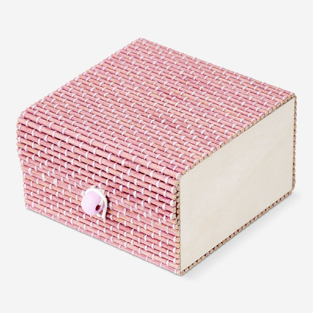 Purple bamboo storage box from Flying Tiger Copenhagen, 9x9 cm, with a compact square design for home organization.