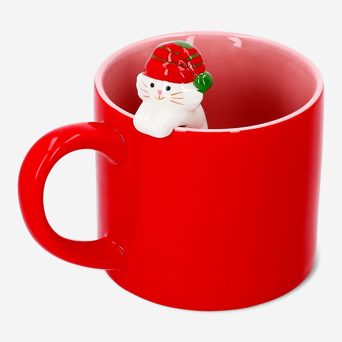 Flying Tiger Copenhagen 420 ml ceramic mug with a playful 3D cat design, perfect for kitchen use.