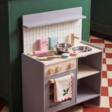 Wooden toy play kitchen by Flying Tiger Copenhagen, 70x50 cm, featuring realistic stove, sink, and countertop for imaginative play.