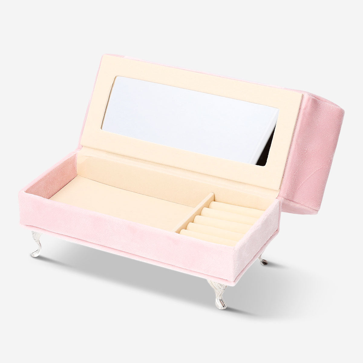 Velvet heart-shaped jewelry storage box by Flying Tiger Copenhagen, soft red plush interior for organizing jewelry.