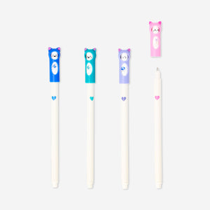 Set of four glitter gel pens with cute cat toppers from Flying Tiger Copenhagen, ideal for office or school use.