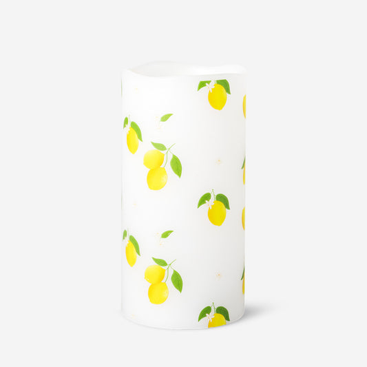 LED pillar candle with lemon print - 15 cm