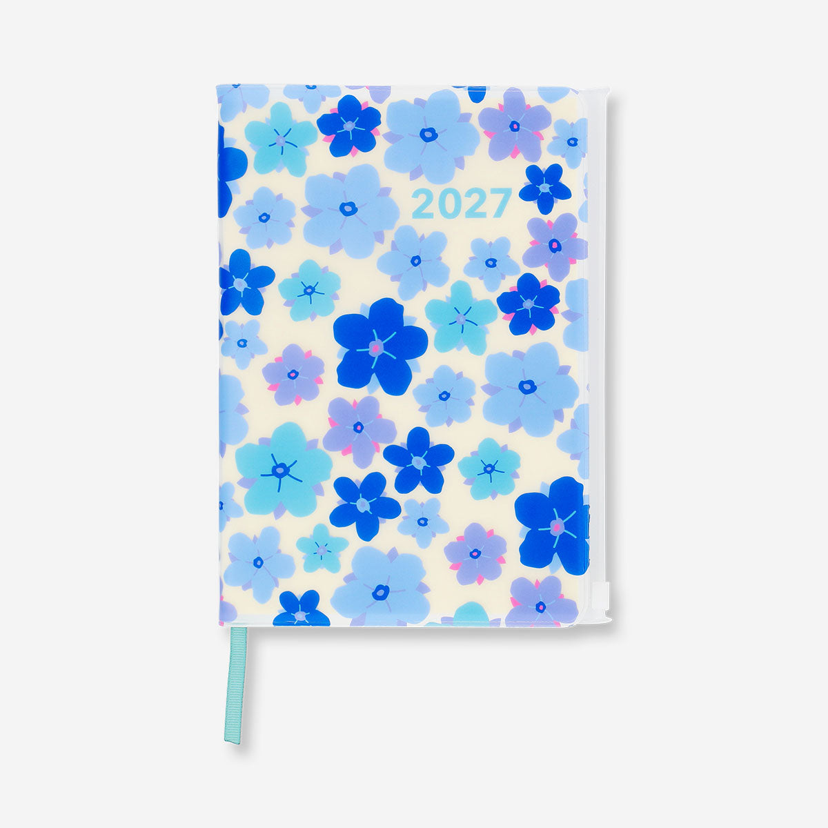 Flying Tiger Copenhagen A5 blue floral daily diary 2027 with English pages, ideal for office use and daily planning.
