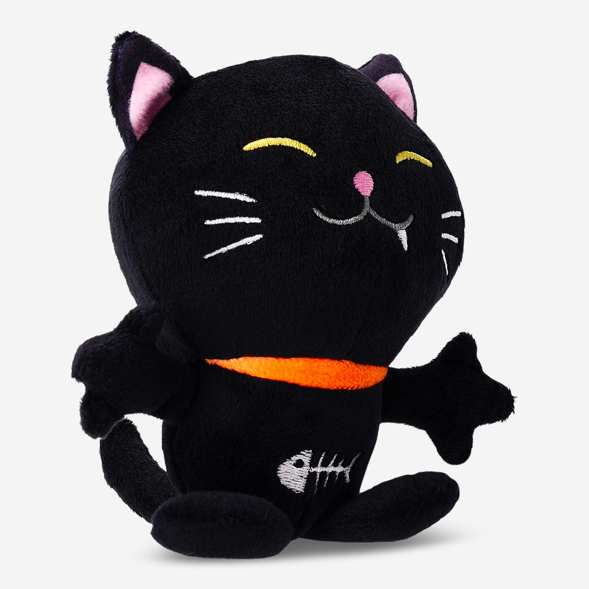 Black cat playing with a Flying Tiger Copenhagen pet leisure toy, designed for cats to enjoy interactive play.
