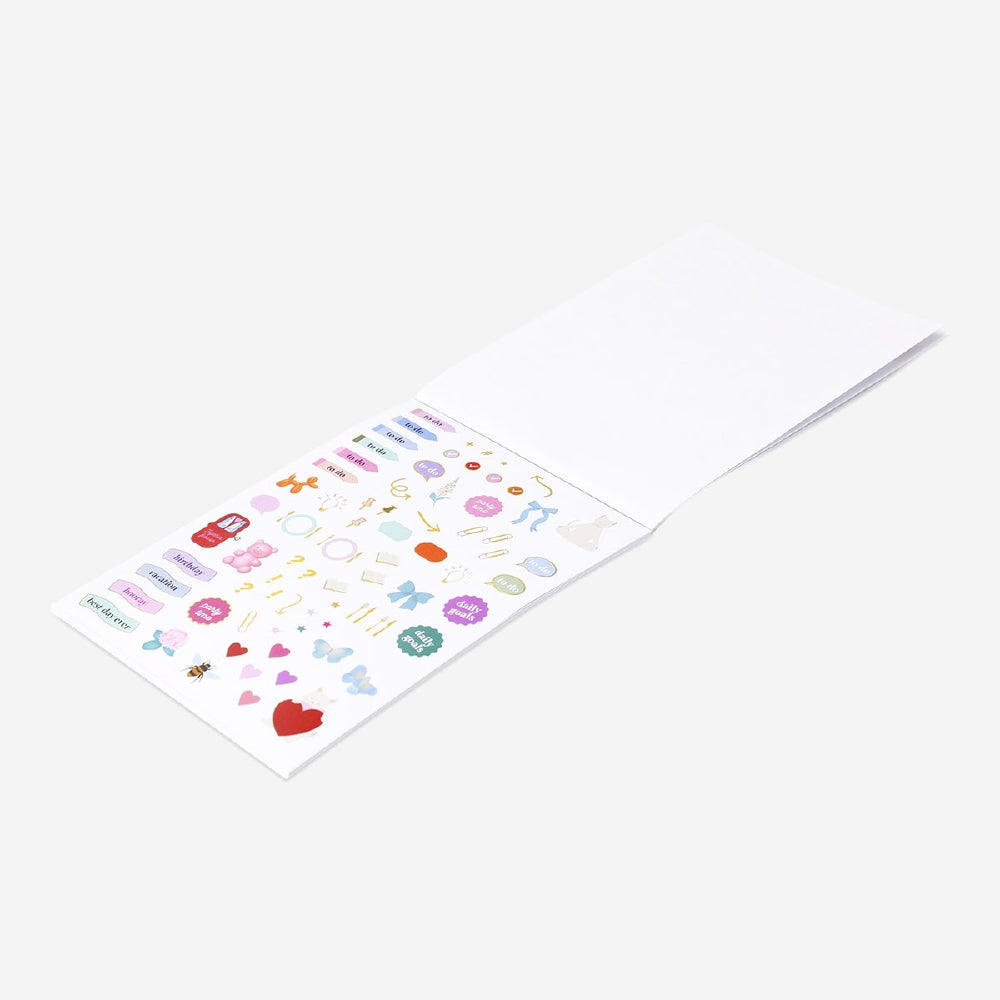 Flying Tiger Copenhagen office sticker book for calendars featuring colorful stickers on a white background.