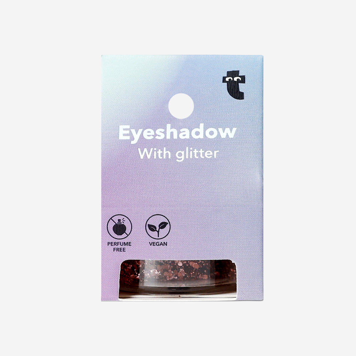 Pink glitter eyeshadow flakes from Flying Tiger Copenhagen, shimmering personal care product with sparkling, flaky texture.