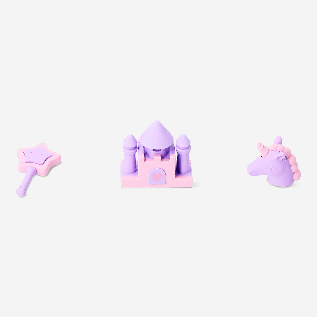 Fairytale-themed eraser set in pink box, Flying Tiger Copenhagen office supplies, colorful and whimsical erasers for stationery enthusiasts.