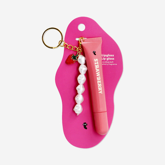 Pink lipgloss with charms - Strawberry fragrance