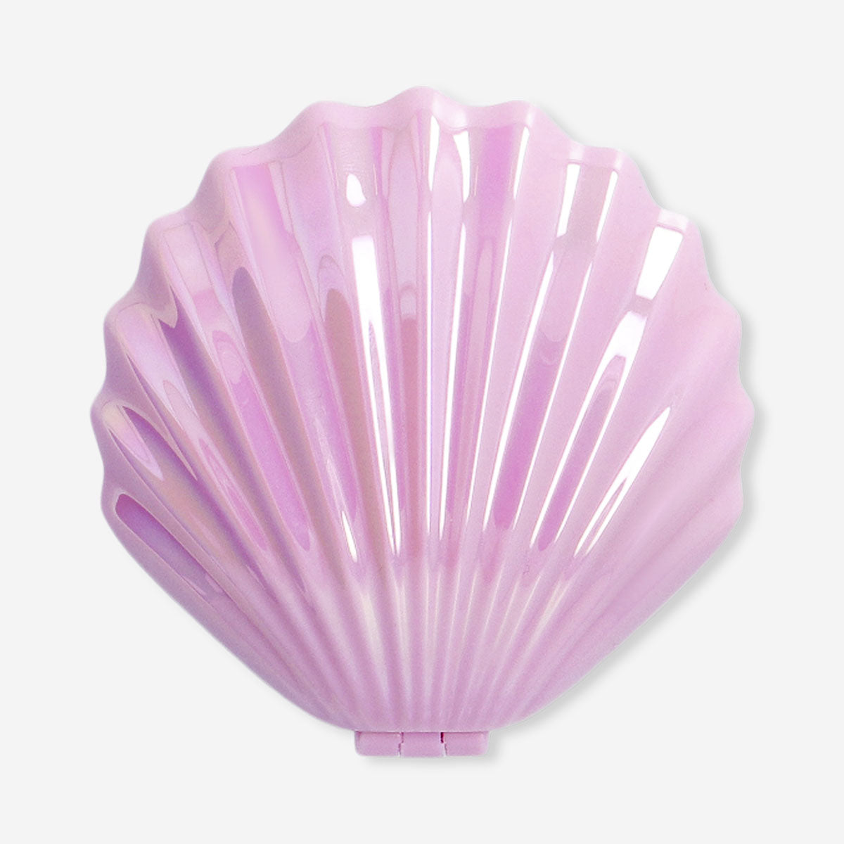 Pink clamshell hairbrush and mirror from Flying Tiger Copenhagen, compact personal care set with shiny finish and smooth design.