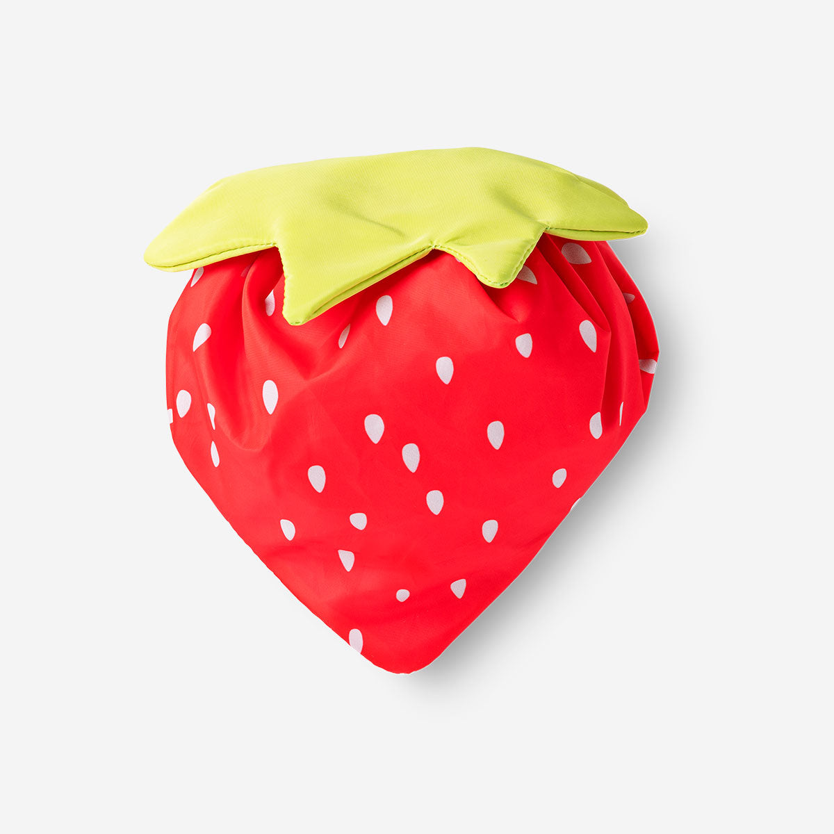 Pink strawberry-shaped cosmetic bag from Flying Tiger Copenhagen for personal care storage, featuring a playful fruit design.