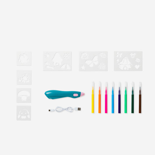 Electronic blowing pen with stencils