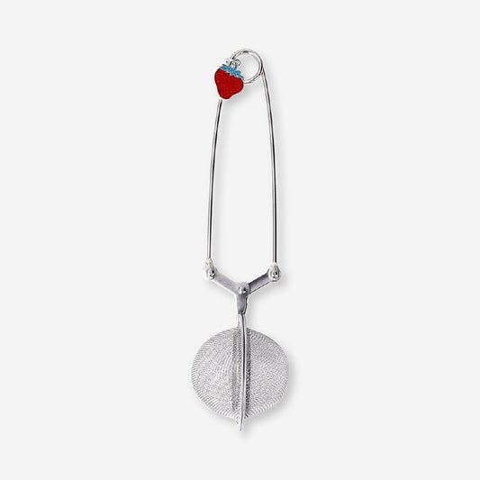 Metal tea strainer with strawberry charm
