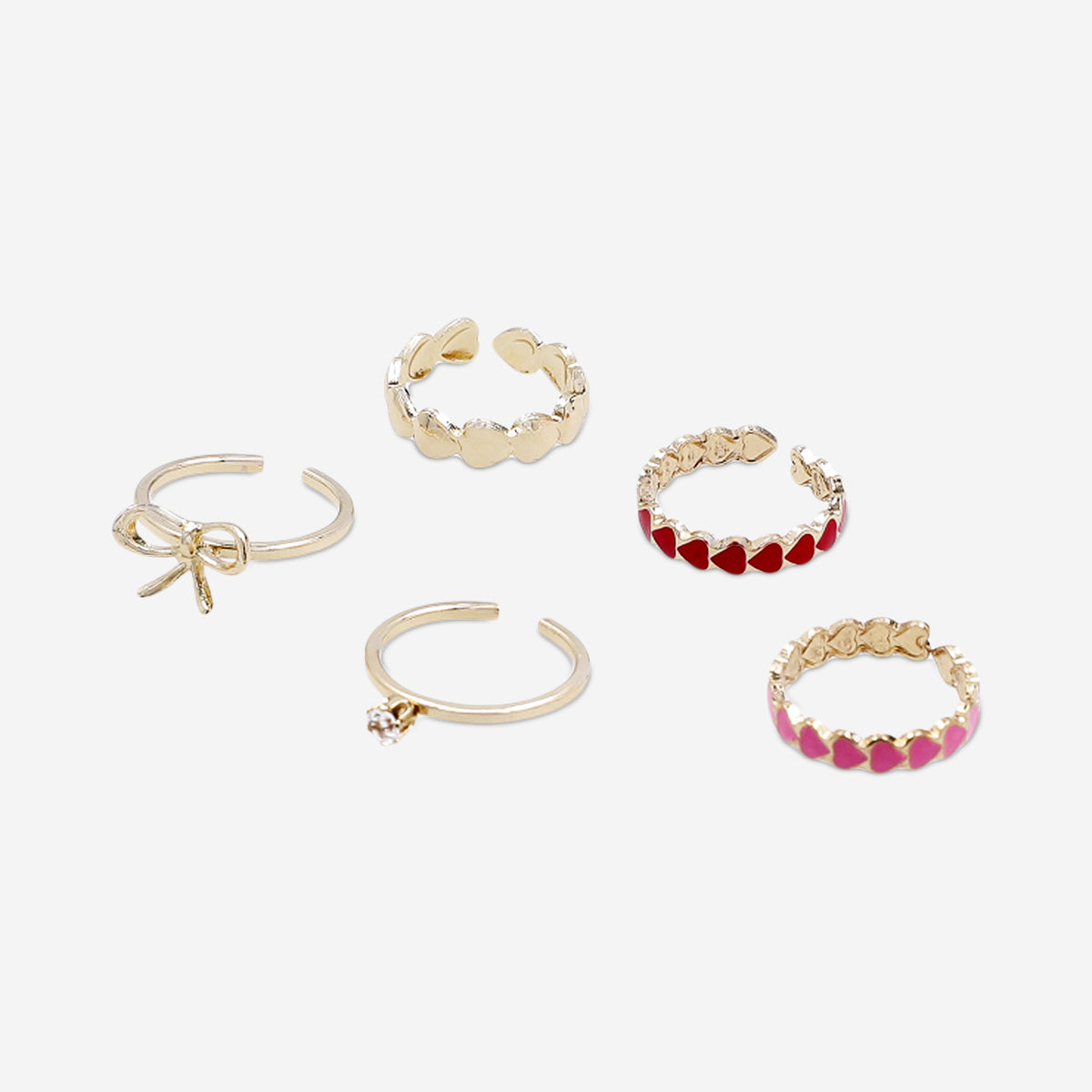 Set of adjustable rings - Pink and red hearts