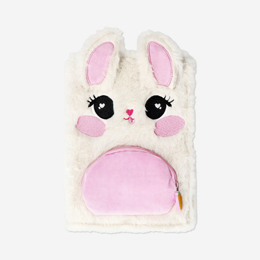 Plush bunny notebook with coloured pencils