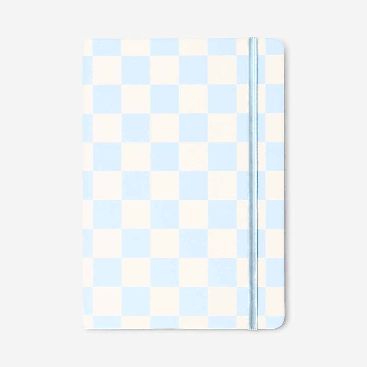 Blue chequered A5 office notebook by Flying Tiger Copenhagen with a hardcover and lined pages for note-taking.