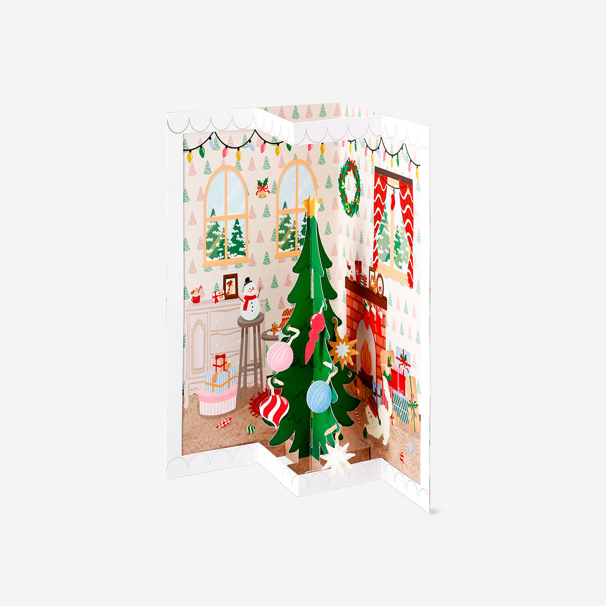 Office Christmas card featuring a decorated Christmas tree with ornaments, from Flying Tiger Copenhagen.